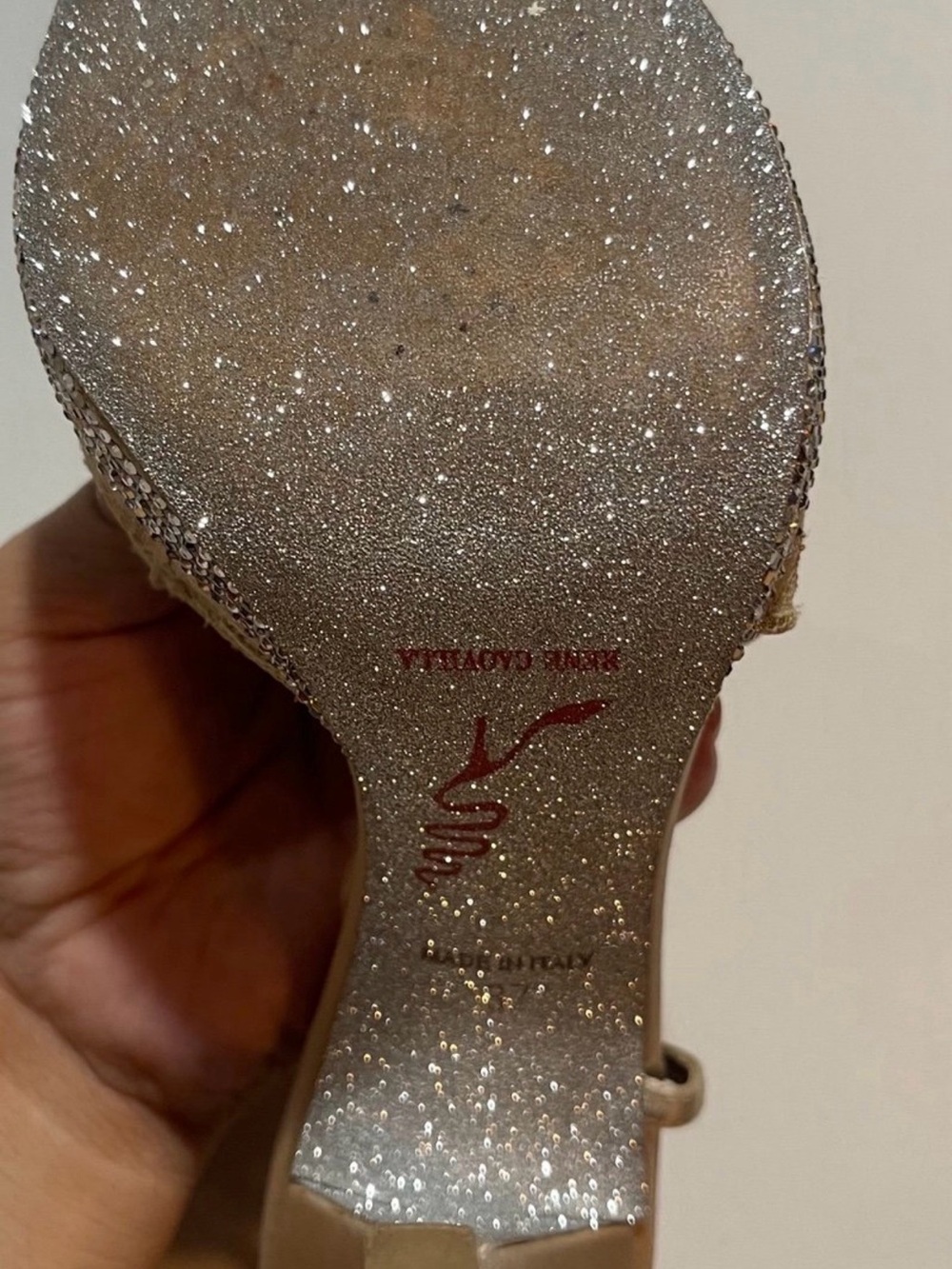 Gold Embellished Slingback Sandals with Crystal Accents - Picture 11 of 12